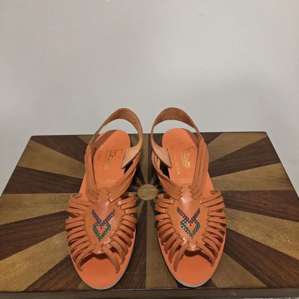 True Vintage 70s Foot Niks Sandals Shoes US 7B Orange Leather Boho Hippie Gypsy